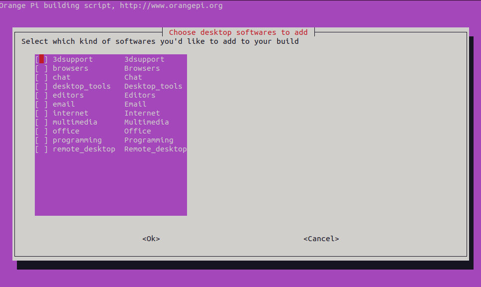 Меню выбора программ