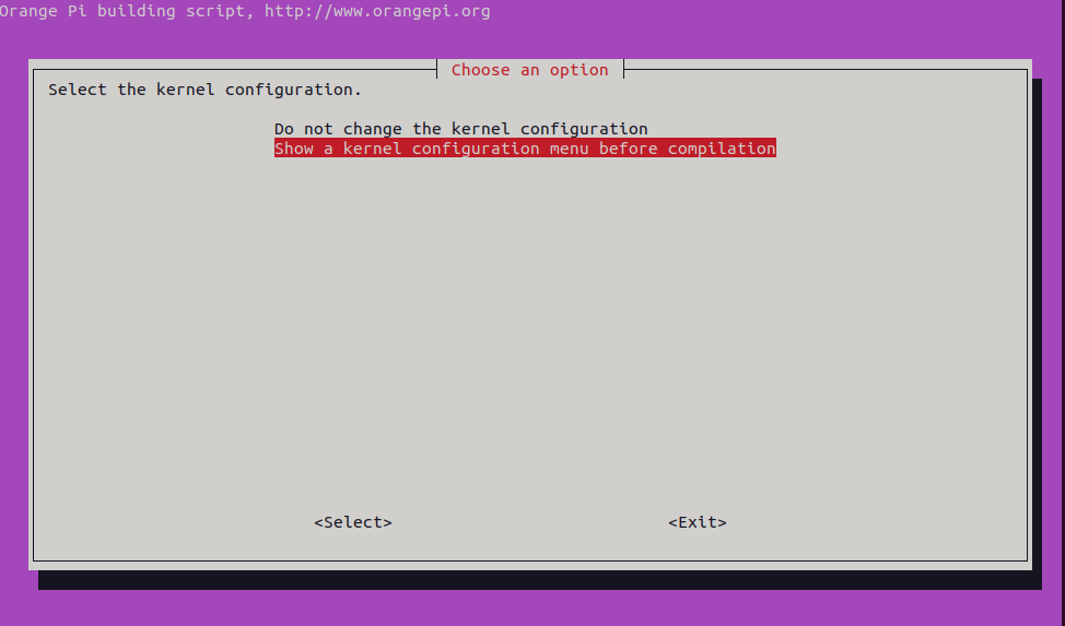 Меню выбора конфигурации
